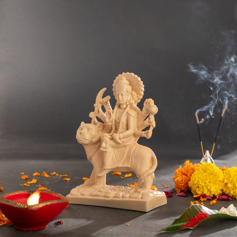 Durga Mata Idol Resin Beige Colour 7.5 Inch | 518g