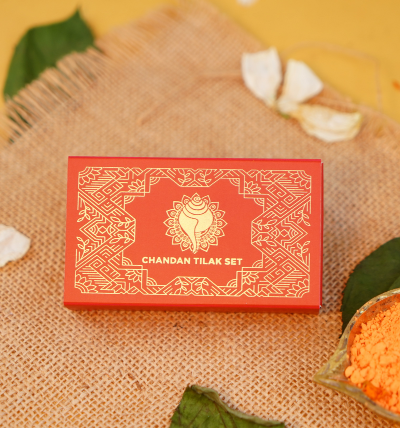 Roli, Chawal ,Chandan, Mishri Tilak Set | Gold Foil Red Gifting Pack