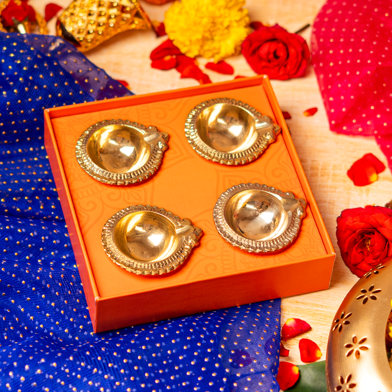 Lakshmi Diya Gift Box (Set of 4 Brass Diya )