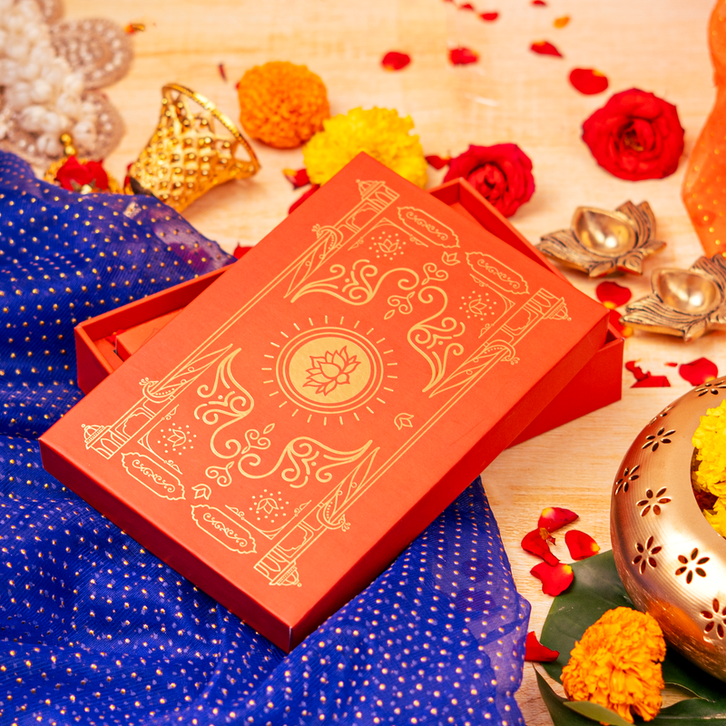 Pure Brass Kamal Diya (Set of 4 Diyas) Chandan Oil Gift Set