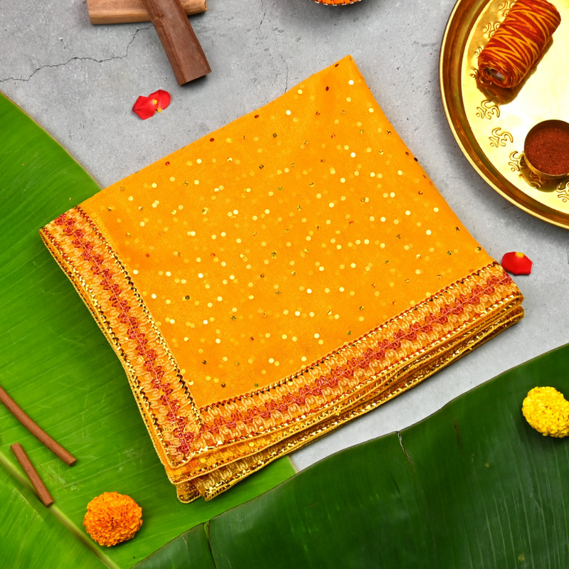 Shimmering Yellow Mata Chunri | Net Fabric Chunri | 43x 20"